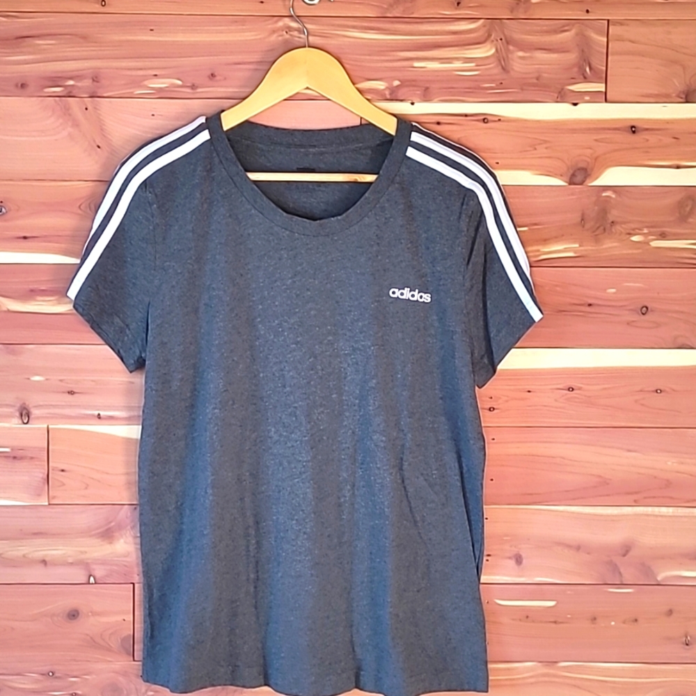Adidas Top, Size XL, Heather Grey with Lavender Stripes and Logo